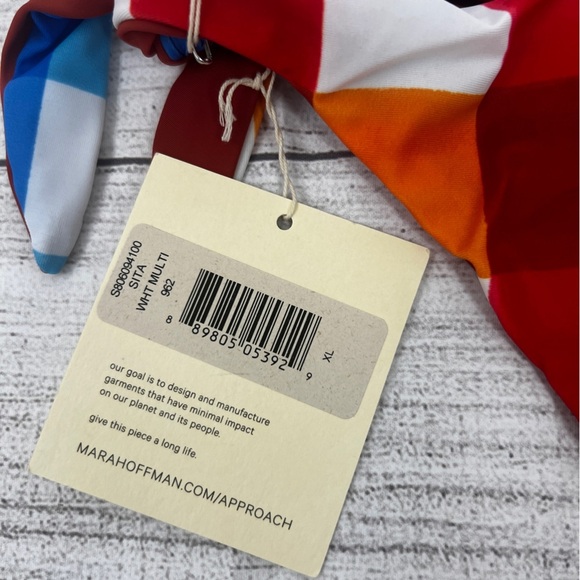 NEW Mara Hoffman Sita Side Tie Bikini Bottoms In White Multi Check UPF50+ Sz XL - Picture 4 of 7